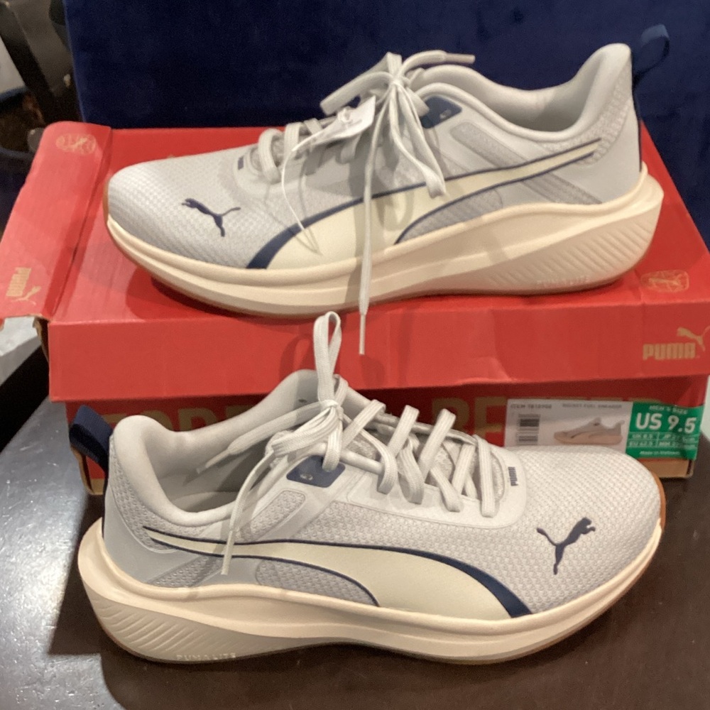 Puma Rocket Fuel Light Gray and Navy Casual Trainers 9.5